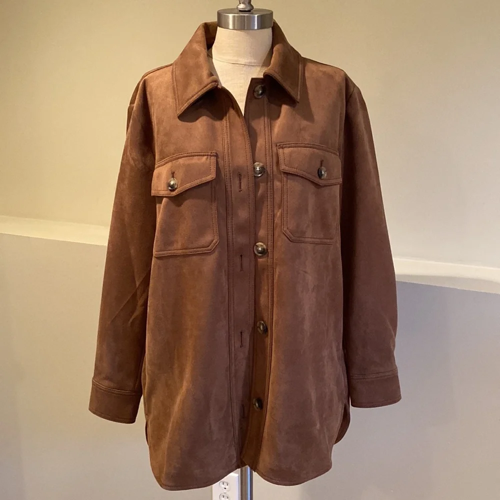 LOFT faux suede shirt jacket M - Picture 3 of 6